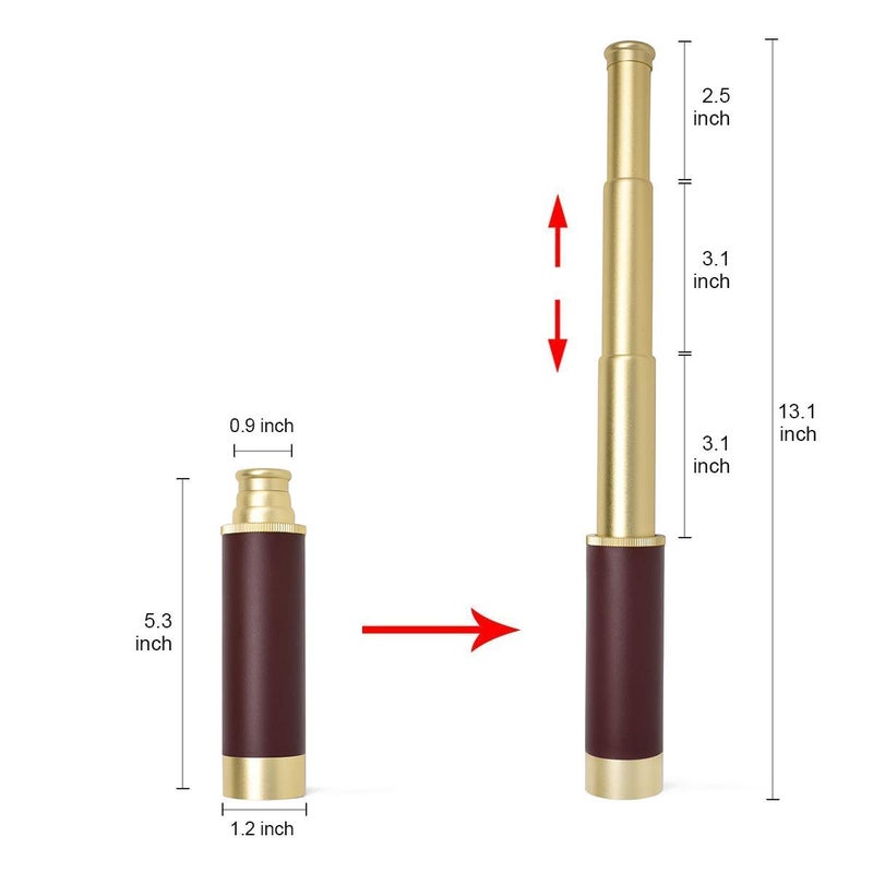 Aubric Retro Pirate Telescope Zoomable 25x30 Spyglass Portable Collapsible Handheld Telescope Vintage Monocular for Kids & Survival Gear Compass Pocket Military Compass for Camping Boating - Image 3
